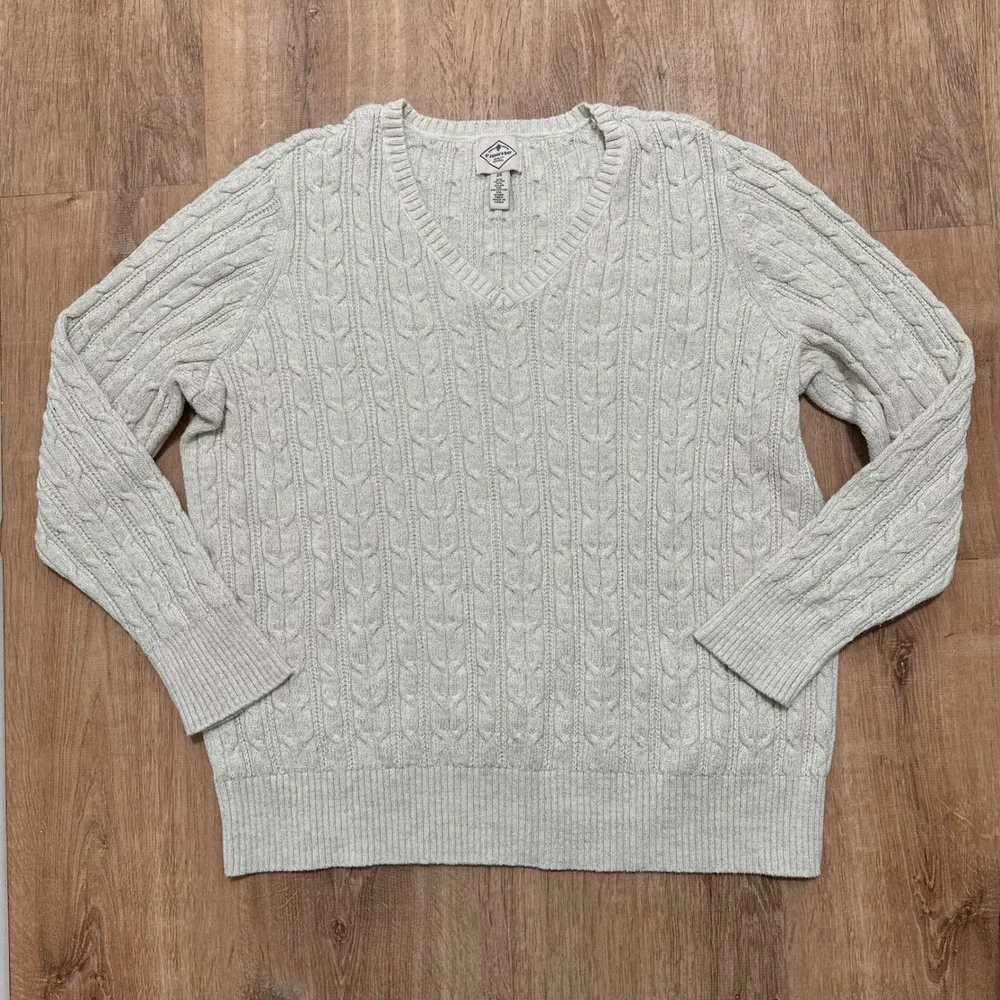 St. Johns Bay | Women's Cotton Blend Sparkle Cable Knit Ribbed VNeck Sweater, 2X